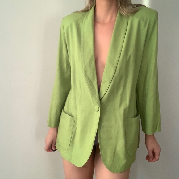 Vintage Lime Green Blazer Jacket Single Button - Picture 2 of 6